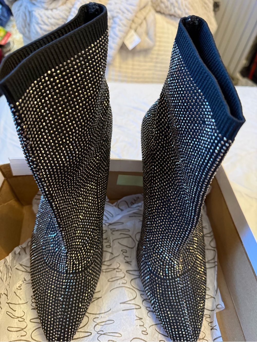 Wild Pair Black Rhinestone Stretch Sock Booties